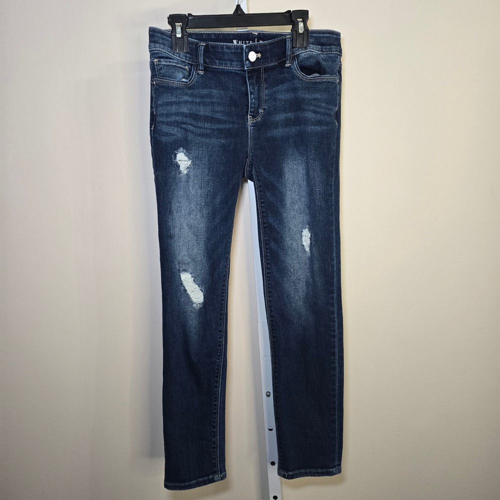 White‎ House Black Market Womens Skinny Jeans Dark Wash Distressed Size 0